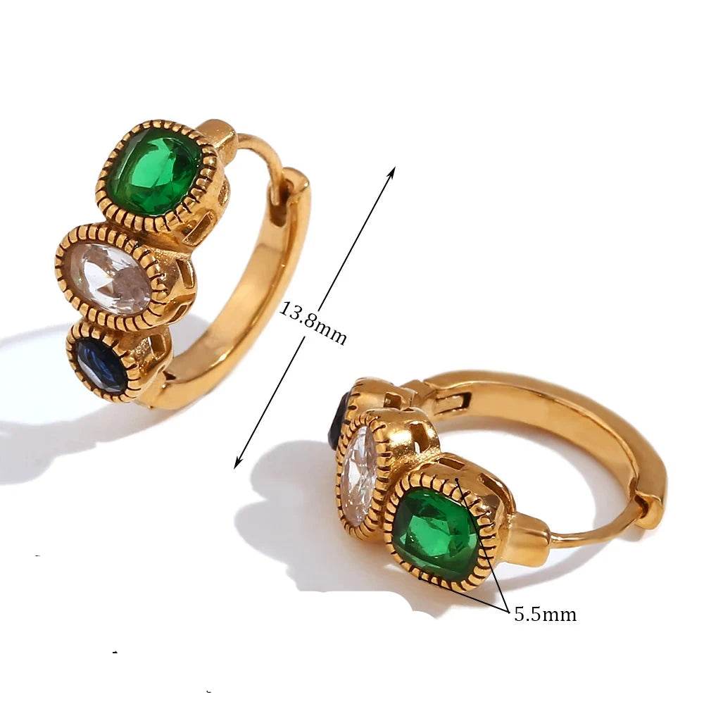 Brincos de Argola Vintage com Zircônia Verde Hipoalergênico