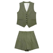 Conjunto com Colete de Decote V e Shorts com Zíper – Edina