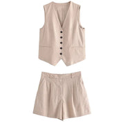 Conjunto com Colete de Decote V e Shorts com Zíper – Edina