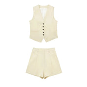 Conjunto com Colete de Decote V e Shorts com Zíper – Edina