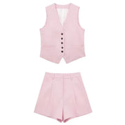 Conjunto com Colete de Decote V e Shorts com Zíper – Edina