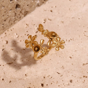 Anel Flor de Zircônia Banhado a Ouro 18K