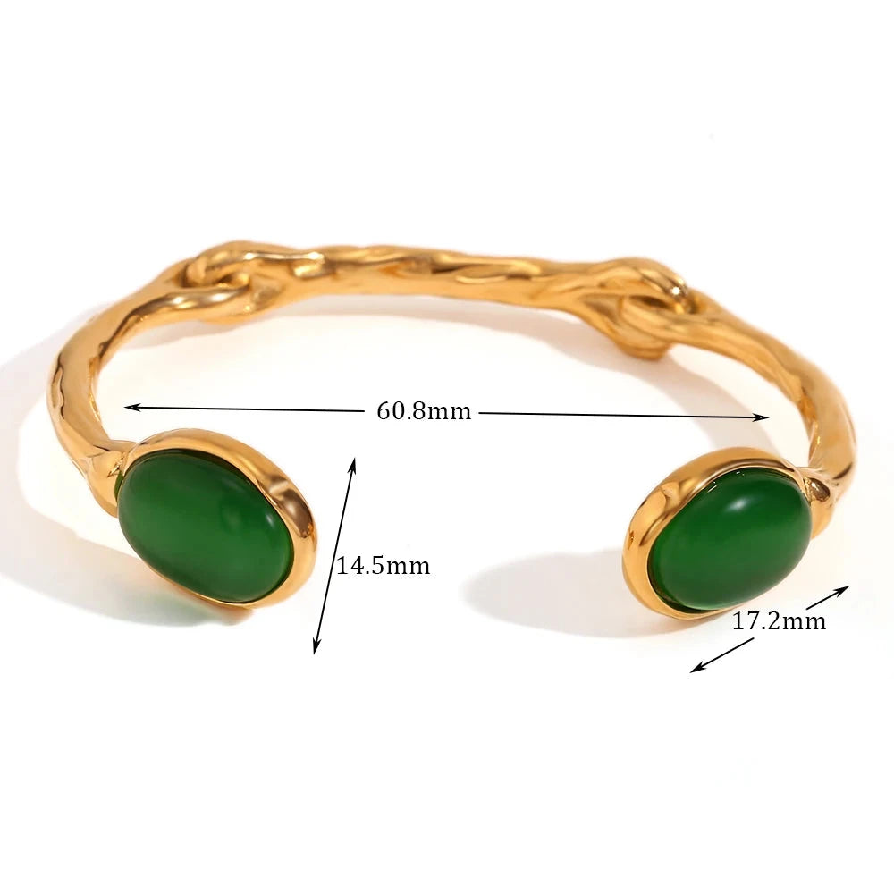 Pulseira Irresistível de Ágata Verde Banhada a Ouro 18K