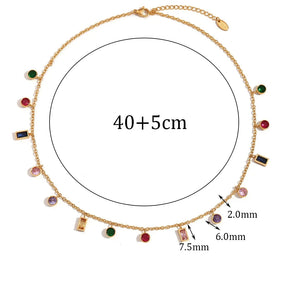 Colar Geométrico com Zircônia e Pingente Banhado a Ouro 18K