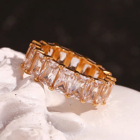 Anel Feminino Brilhante de Zircão 18K Banhado a Ouro