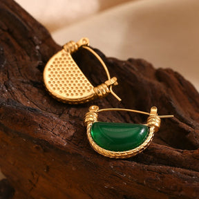 Brinco Vintage Ágata Verde Banhado a Ouro 18K