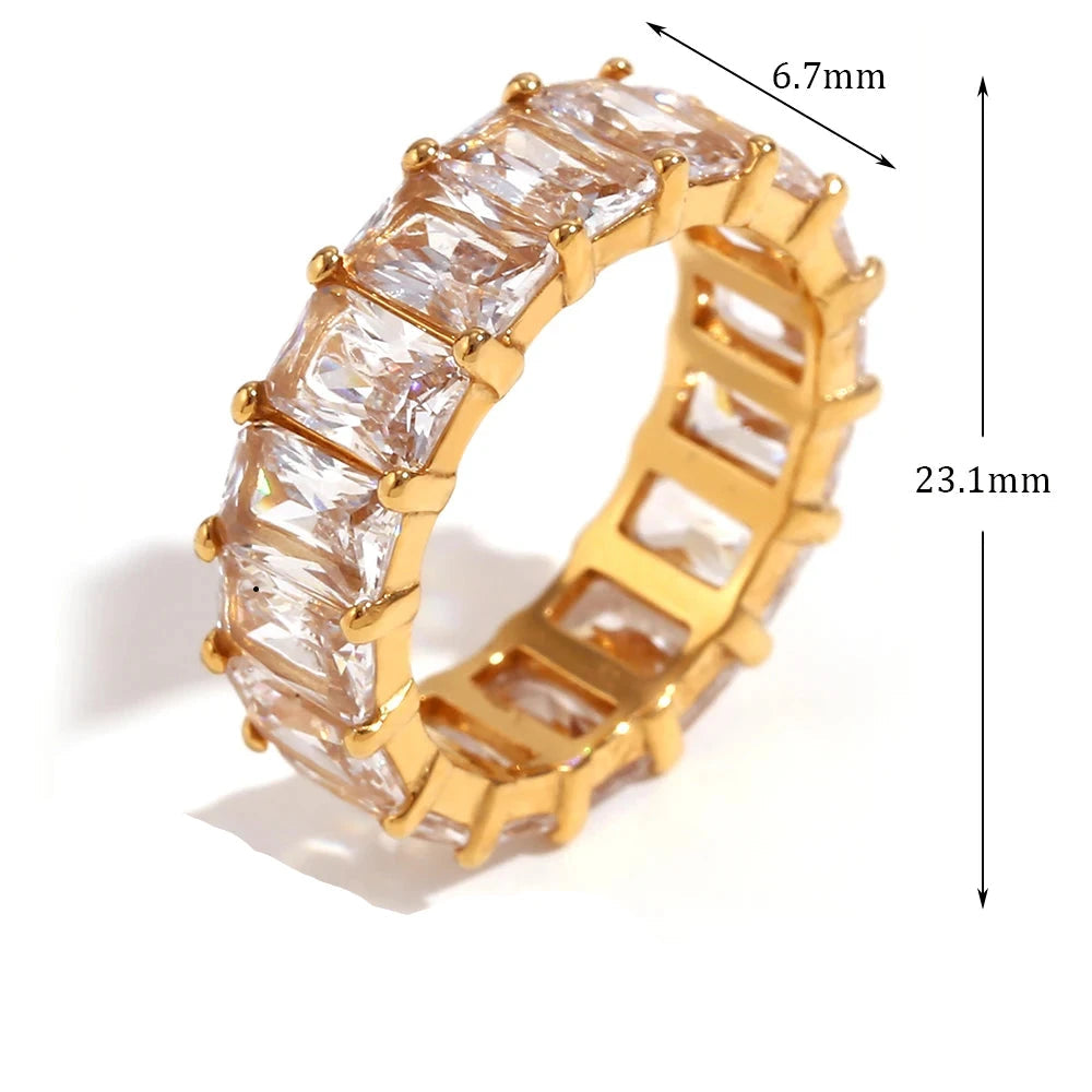 Anel Feminino Brilhante de Zircão 18K Banhado a Ouro