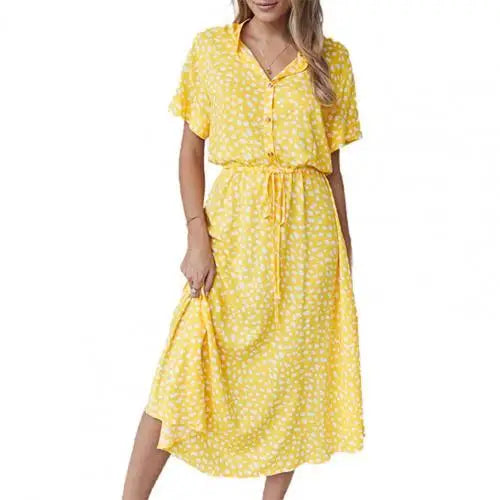 Vestido Feminino de Praia com Gola Alta – Estampado e Manga Curta