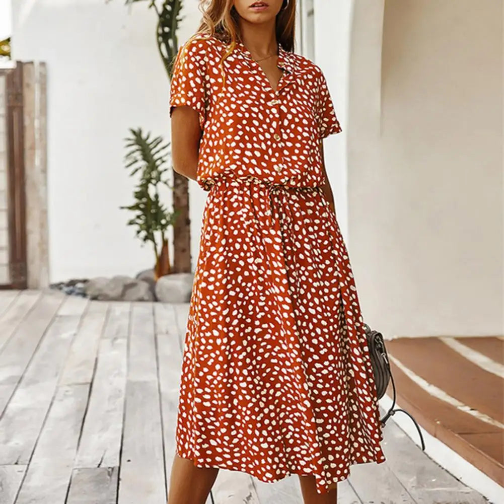 Vestido Feminino de Praia com Gola Alta – Estampado e Manga Curta