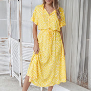 Vestido Feminino de Praia com Gola Alta – Estampado e Manga Curta
