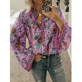 Blusa Estampada com Decote V e Manga Longa – Janis