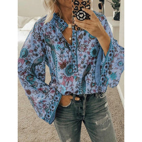 Blusa Estampada com Decote V e Manga Longa – Janis