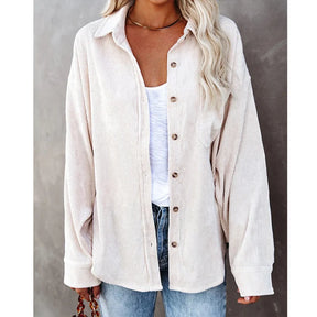 Camisa Feminina de Manga Longa – Gola Lapela e Listras