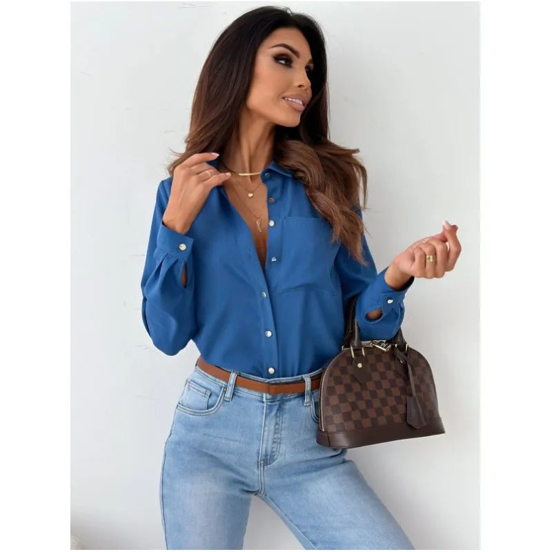 Blusa Feminina Elegante – Decote V e Estilo Office