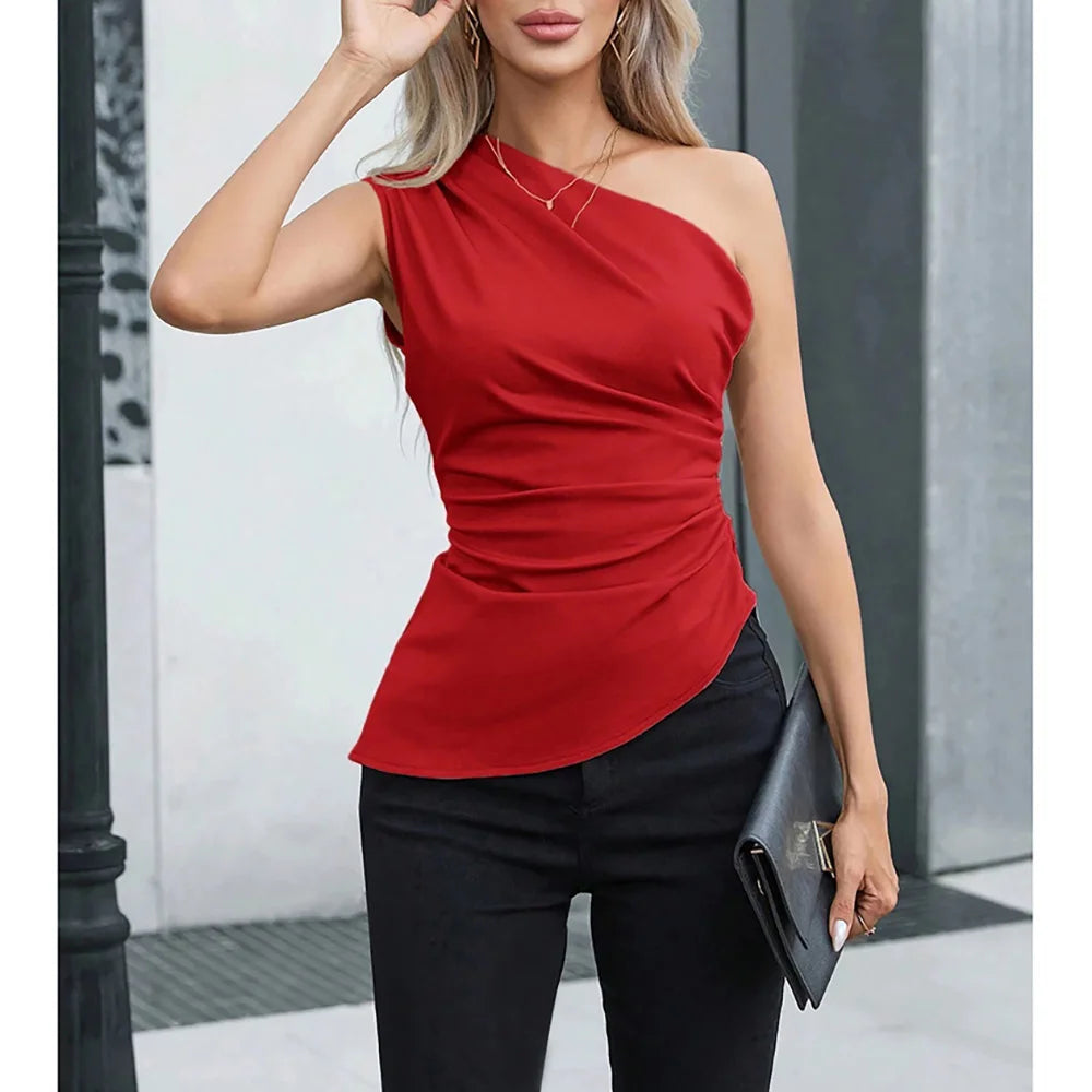 Camiseta Feminino Slim Fit – Um Ombro e Sem Mangas