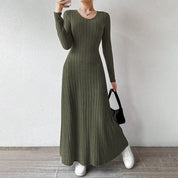 Vestido Midi Feminino – Manga Longa e Cintura Marcada