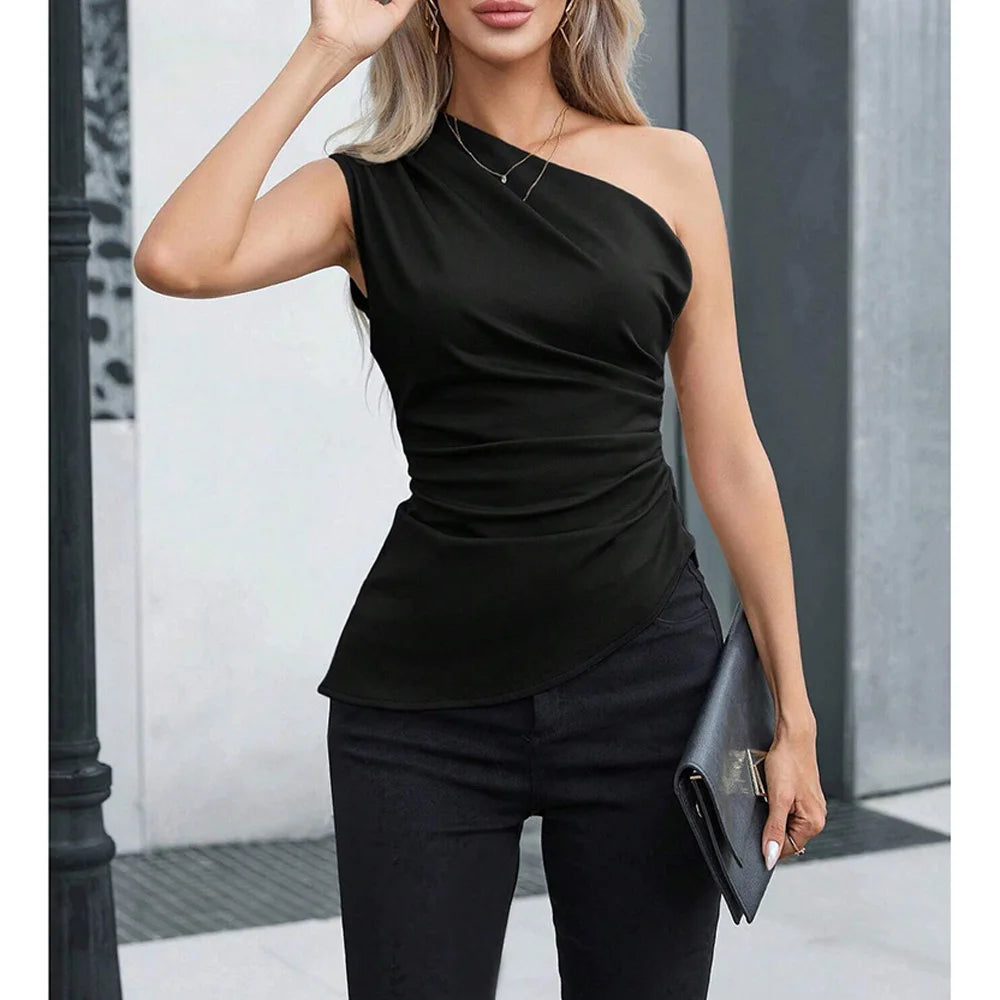 Camiseta Feminino Slim Fit – Um Ombro e Sem Mangas
