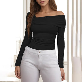 Blusa de Manga Cheia em Cor Sólida – Sara