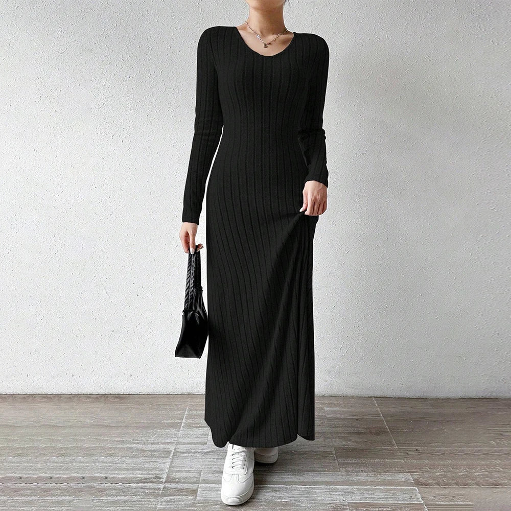 Vestido Midi Feminino – Manga Longa e Cintura Marcada