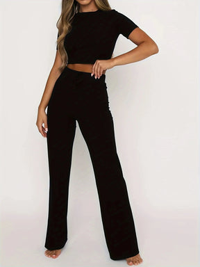 Conjunto Feminino Casual – Cropped Aberto e Calça Slim