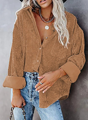 Camisa Feminina de Manga Longa – Gola Lapela e Listras