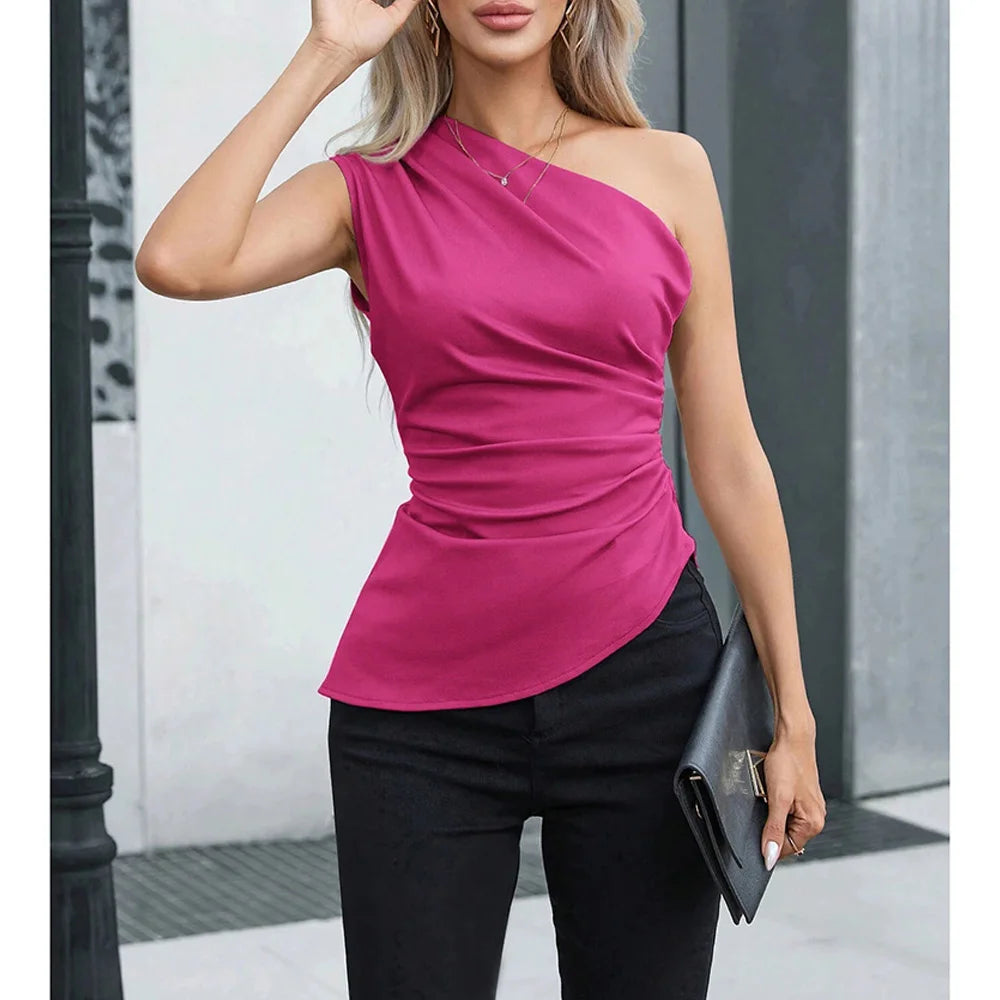 Camiseta Feminino Slim Fit – Um Ombro e Sem Mangas