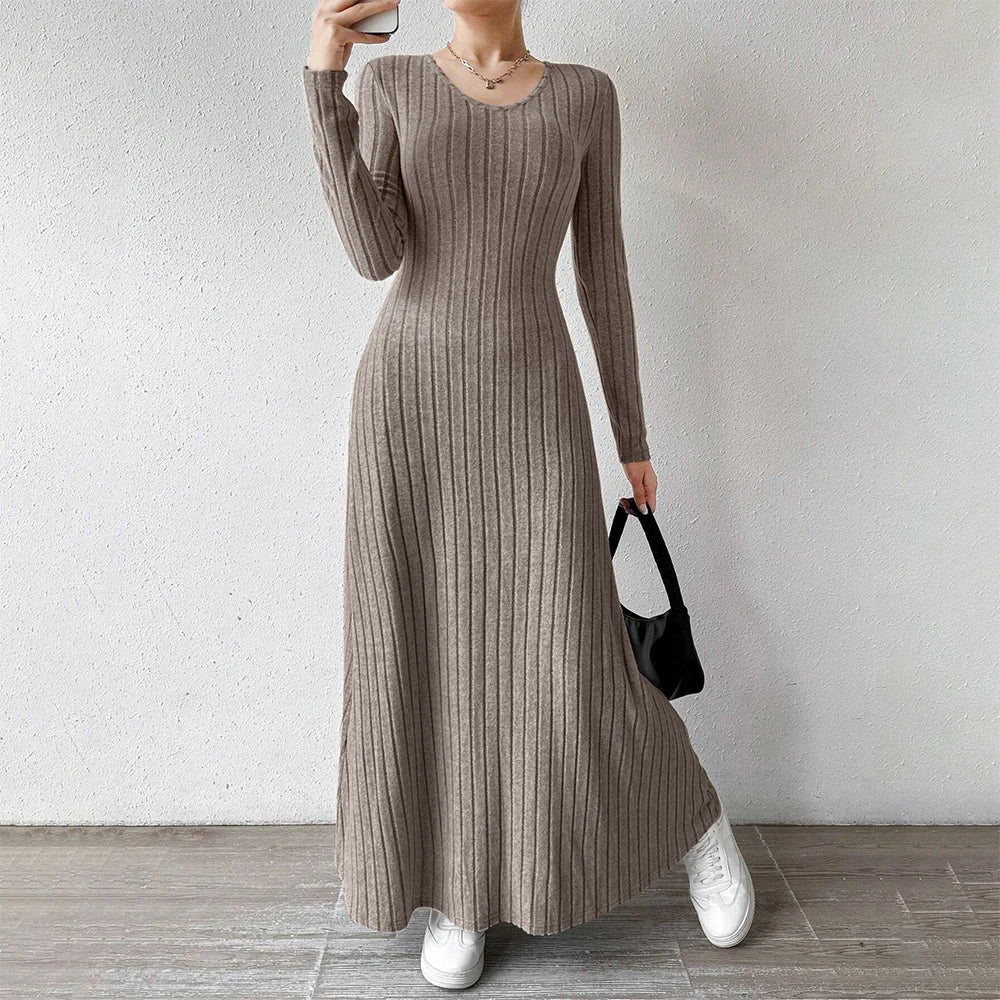 Vestido Midi Feminino – Manga Longa e Cintura Marcada