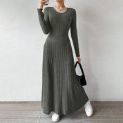 Vestido Midi Feminino – Manga Longa e Cintura Marcada