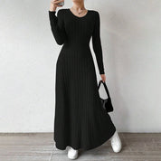 Vestido Midi Feminino – Manga Longa e Cintura Marcada