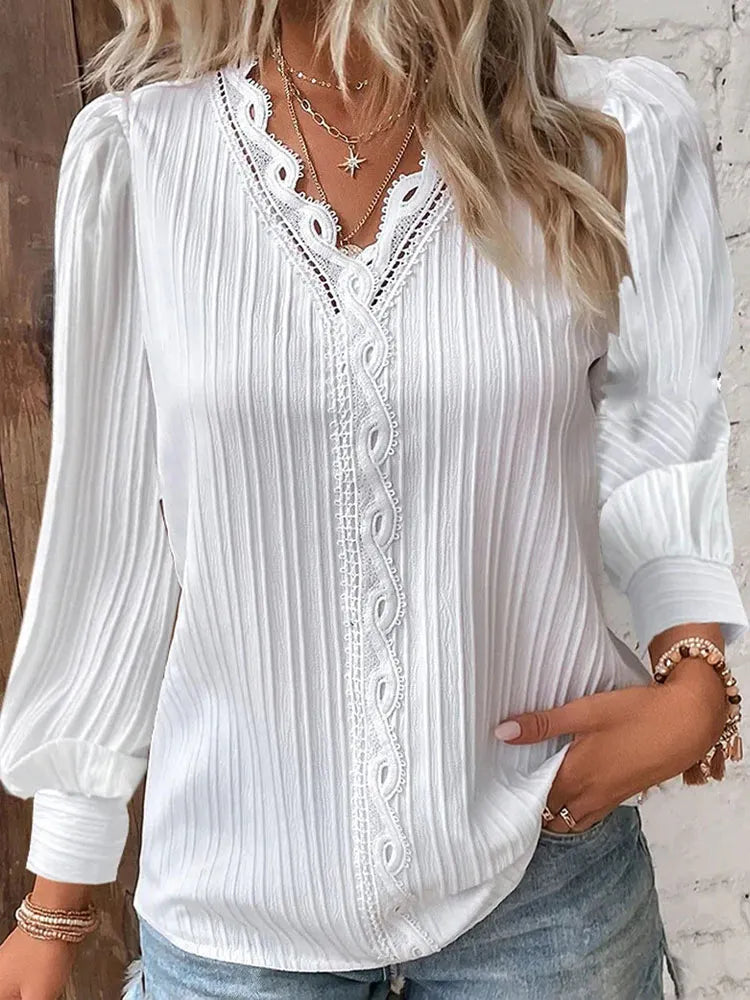 Camisa Feminina com Decote em V e Cor Sólida em Chiffon – Sympla