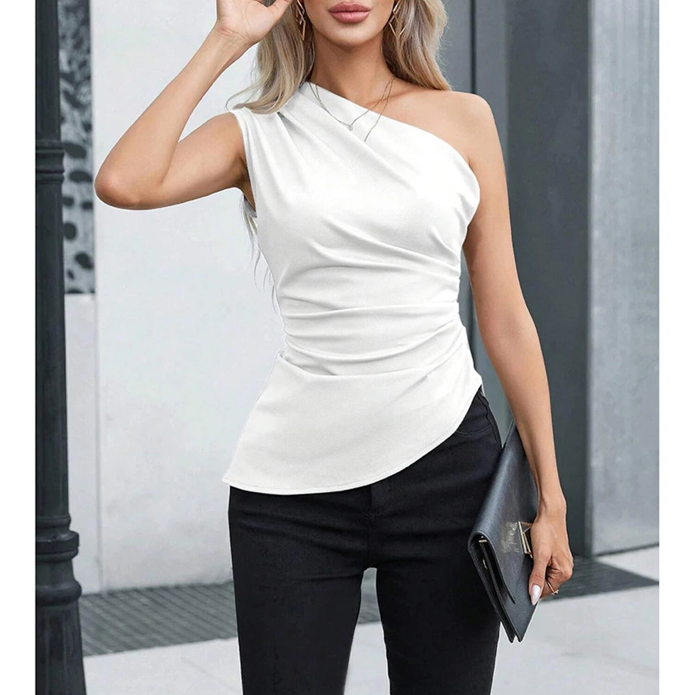 Camiseta Feminino Slim Fit – Um Ombro e Sem Mangas
