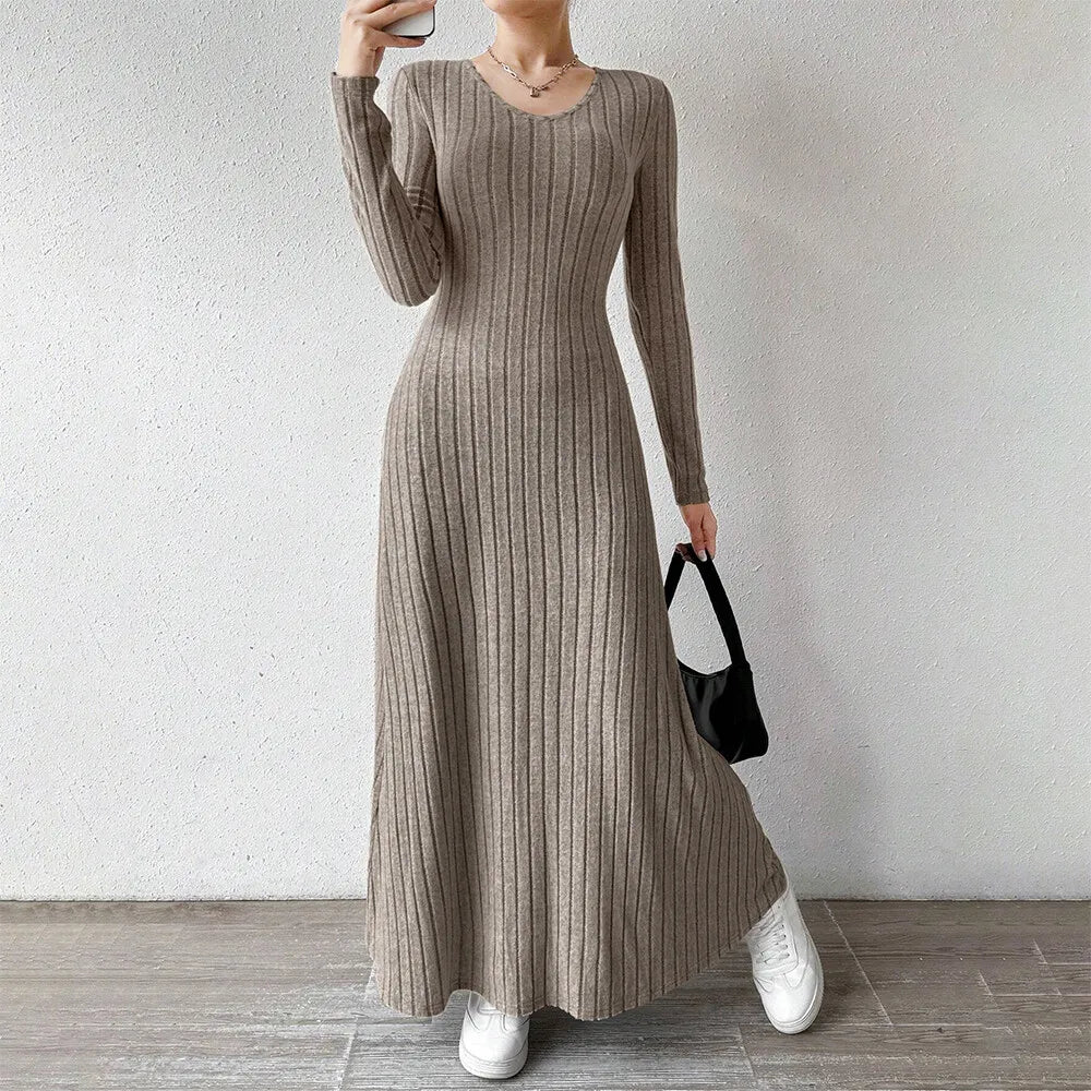 Vestido Midi Feminino – Manga Longa e Cintura Marcada