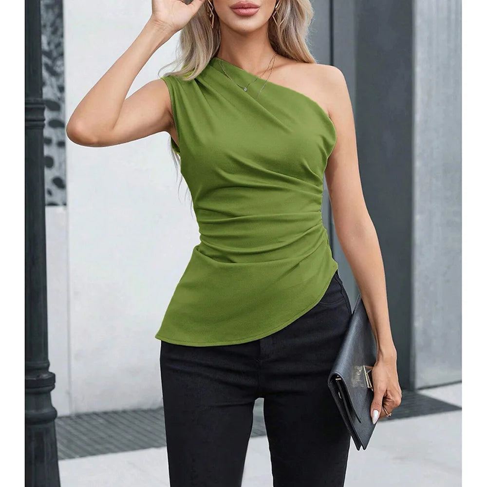 Camiseta Feminino Slim Fit – Um Ombro e Sem Mangas