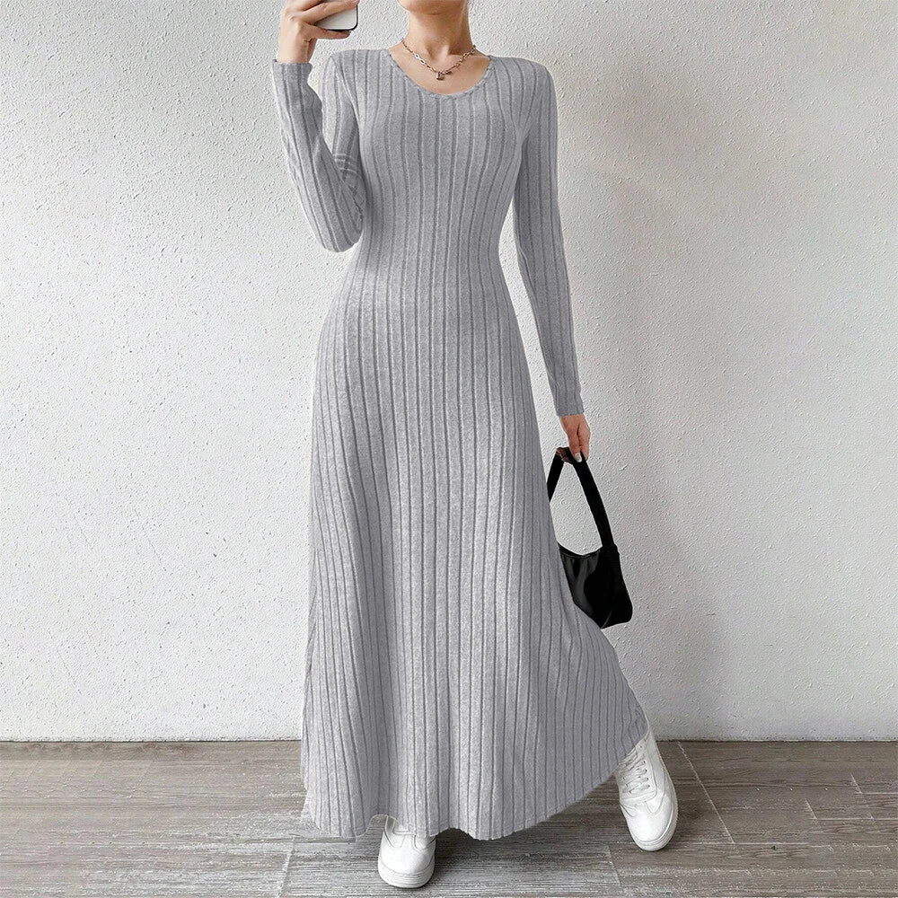Vestido Midi Feminino – Manga Longa e Cintura Marcada