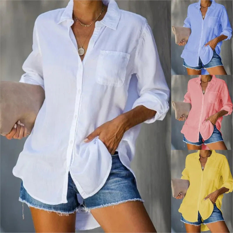 Camisa de Botão Solta com Gola Polo Feminina – Olivian