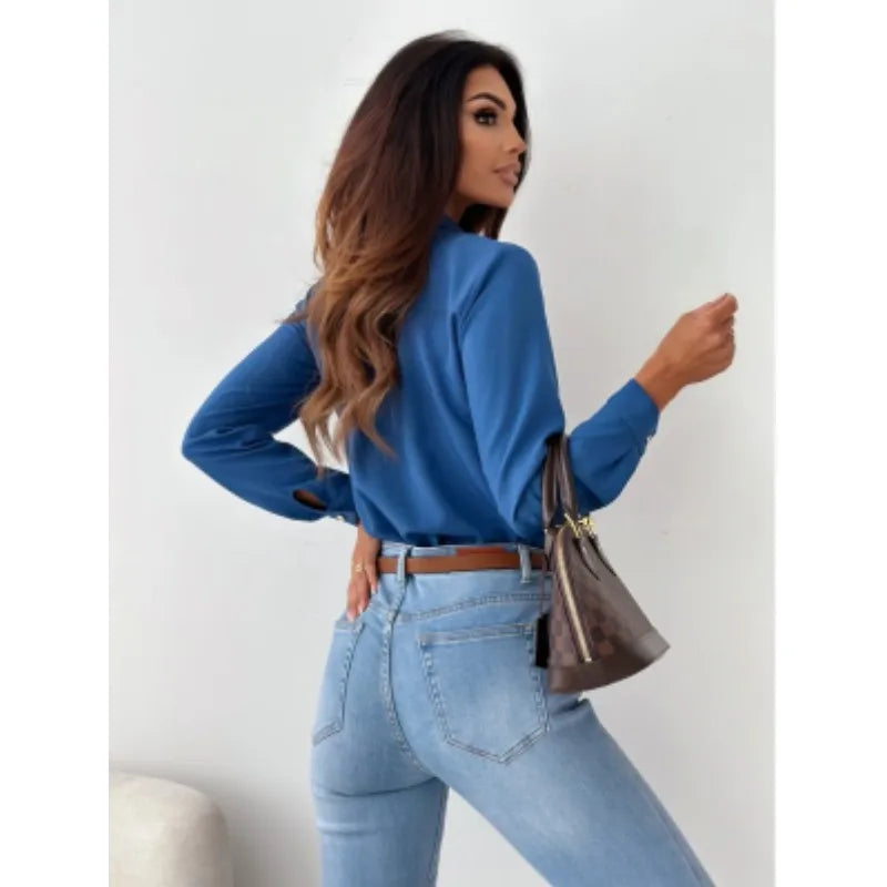 Blusa Feminina Elegante – Decote V e Estilo Office