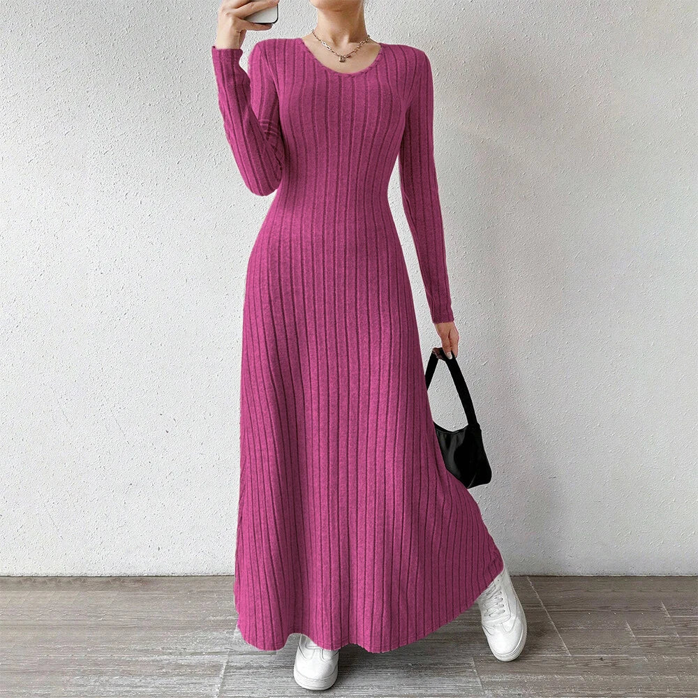 Vestido Midi Feminino – Manga Longa e Cintura Marcada