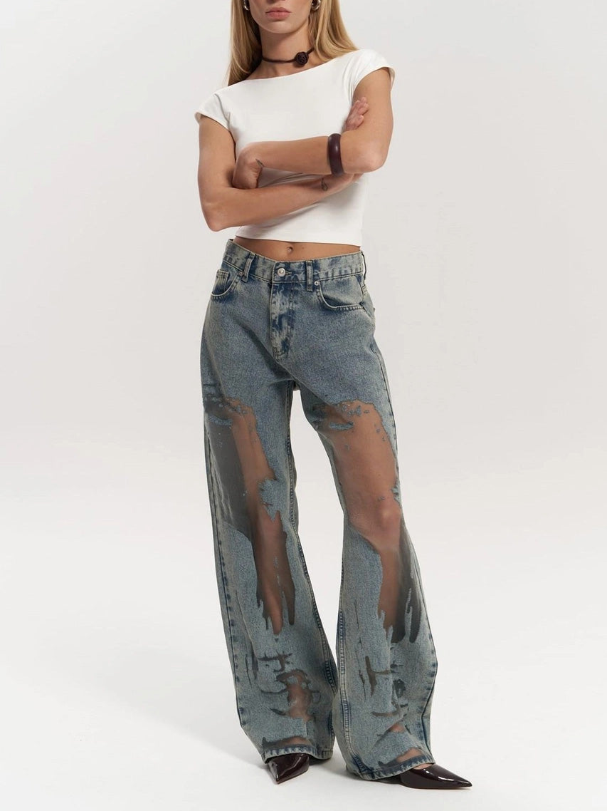 Calça Jeans Azul Translúcida