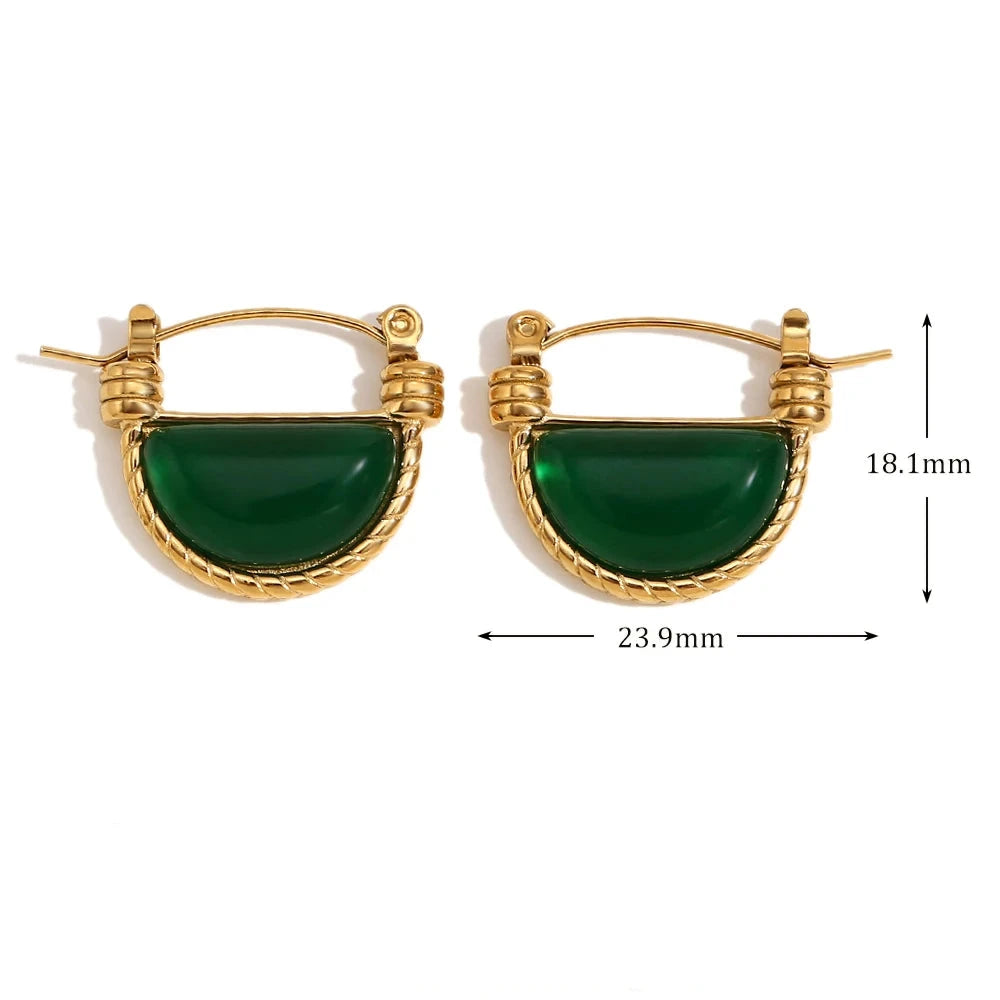 Brinco Vintage Ágata Verde Banhado a Ouro 18K