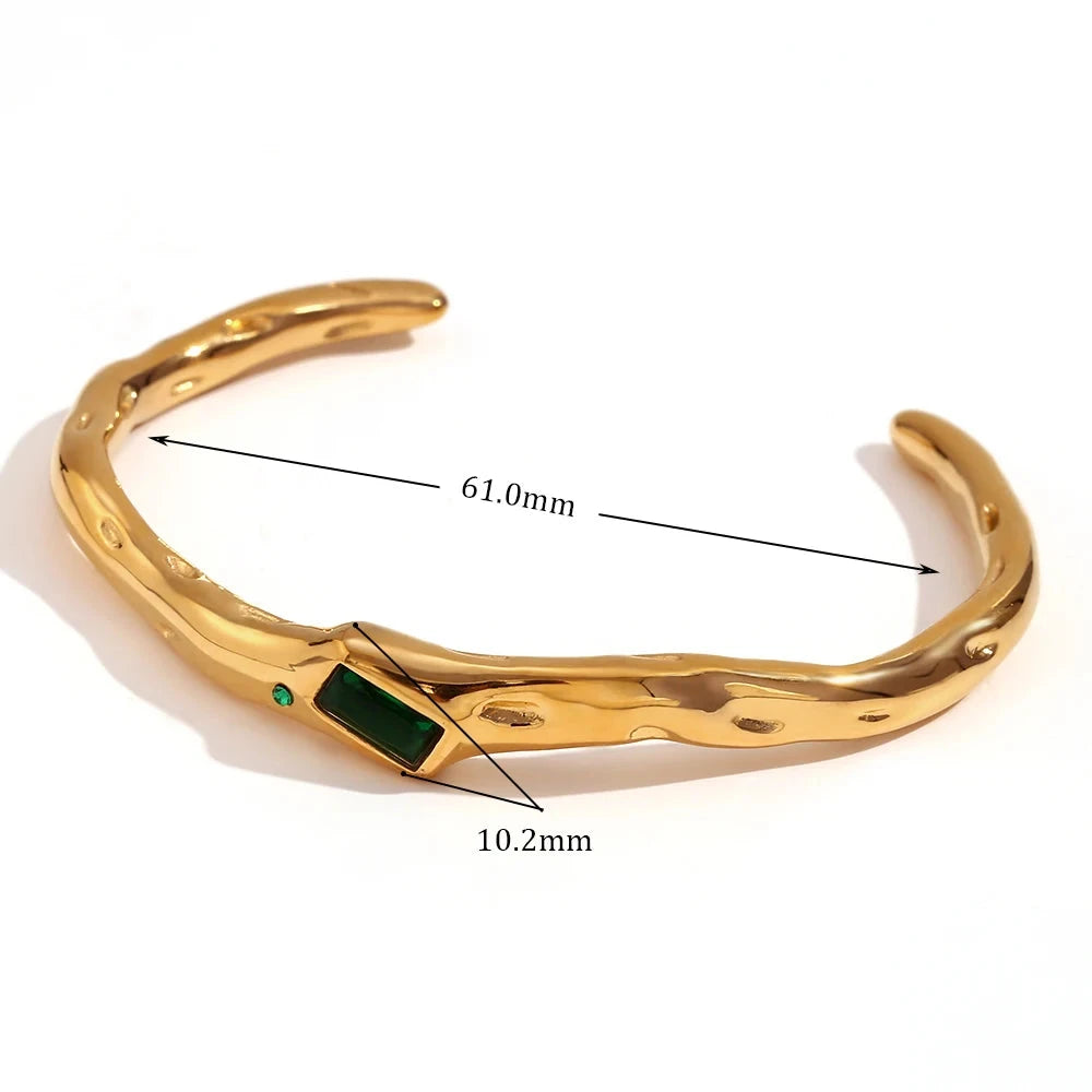 Pulseira Elegante de Zircônia Verde Banhada a Ouro