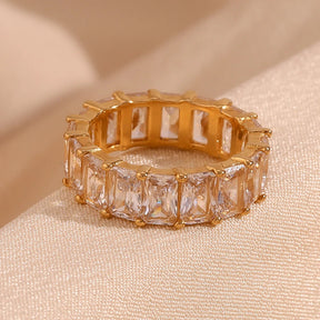 Anel Feminino Brilhante de Zircão 18K Banhado a Ouro