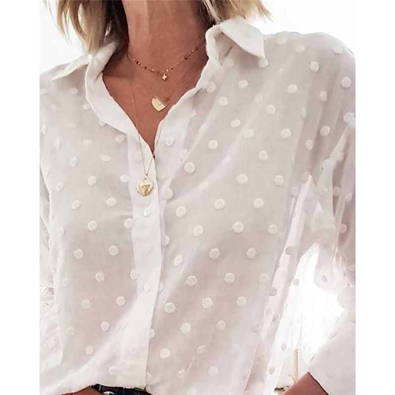 Camisa de Manga Longa Rendado com Bolinhas – Polka