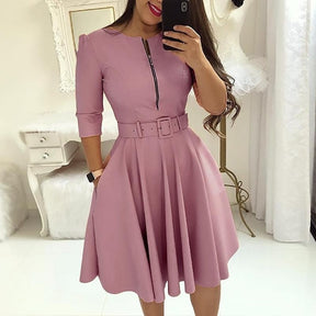 Vestido na Altura do Joelho com Meia Manga – Leise