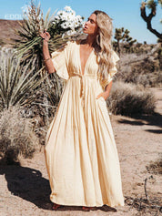 Vestido Casual Longo com Decote em V - Cover