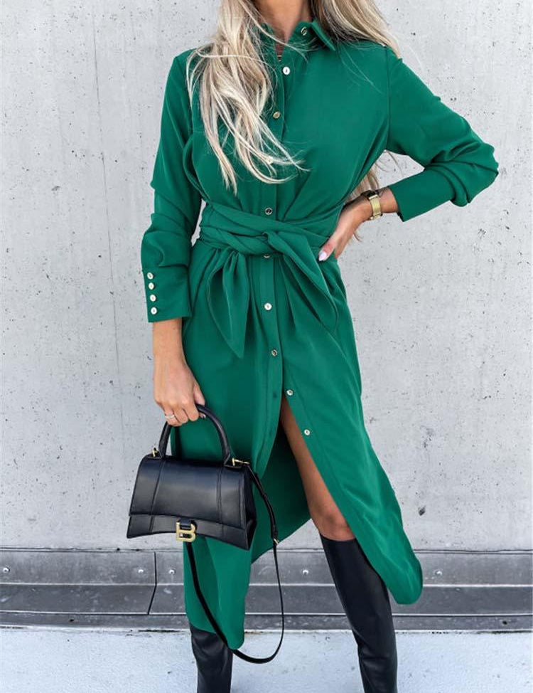 Vestido de Manga Longa com Gola Alta - Dress