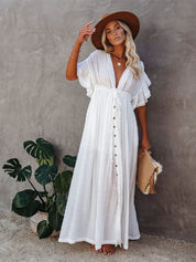 Vestido Casual Longo com Decote em V - Cover