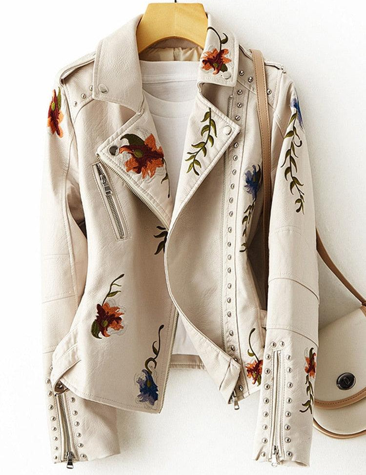 Jaqueta de Couro com Estampa de Flores – Floral