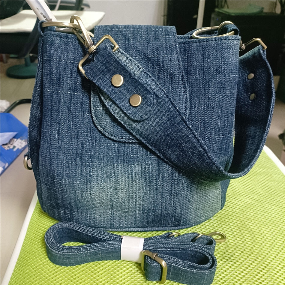 Bolsa de Ombro Grande Azul Casual – Denim