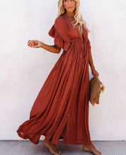 Vestido Casual Longo com Decote em V - Cover